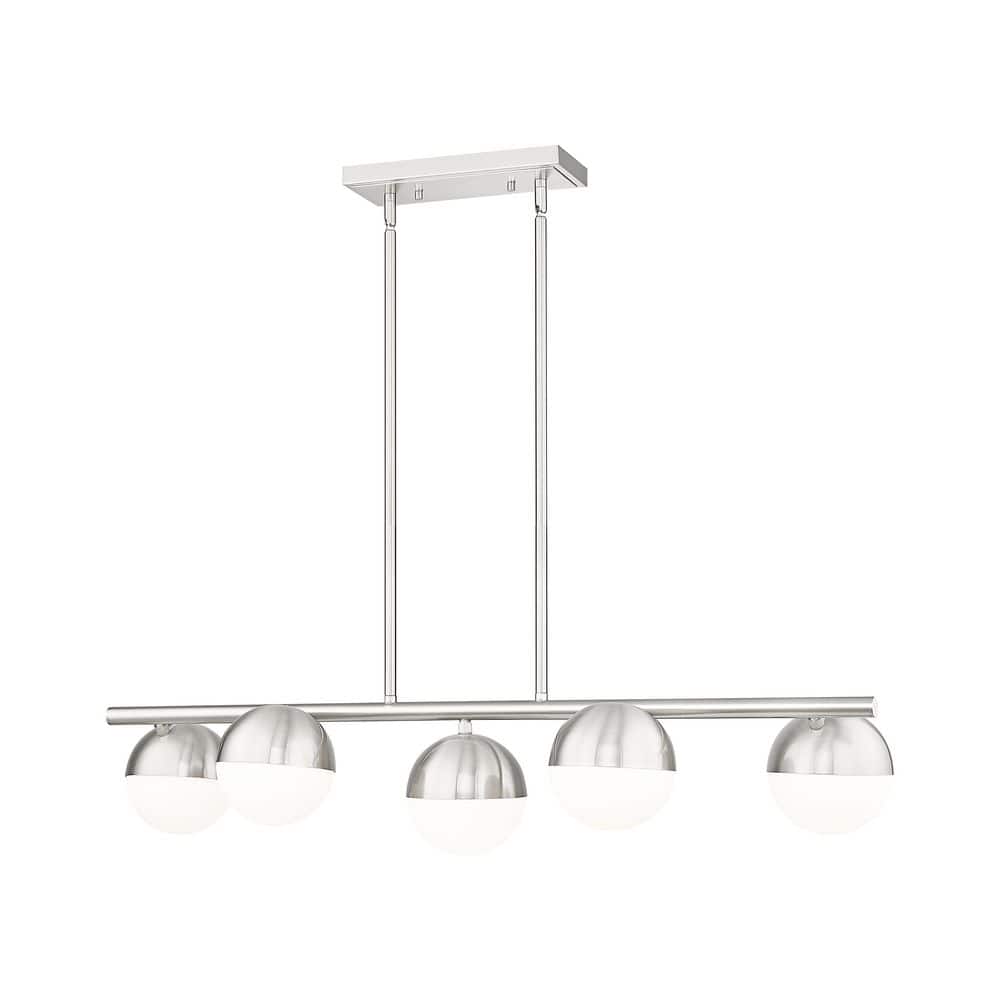 Realm Sphere 5 Light Modern Gold Linear Chandelier with Matte Opal Glass Sh