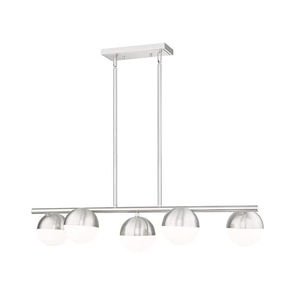 Unbranded Realm Sphere 5 Light Modern Gold Linear Chandelier with Matte Opal Glass Shades for Indoor Use with No Bulbs Included