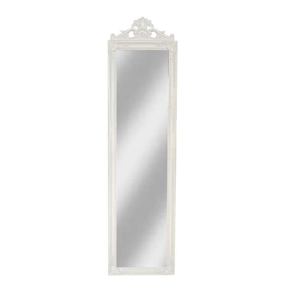 Benjara 67 in. H x 1.9 in. W Modern White Full Length Rectangular Framed Standing Mirror with Decorative Design