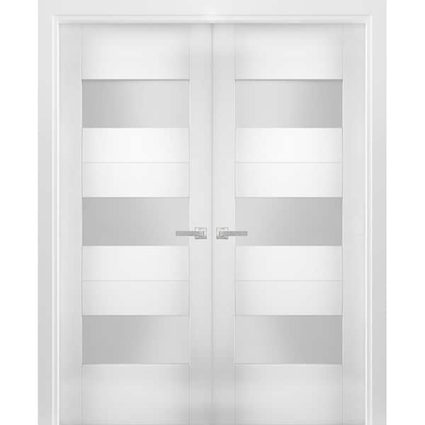 36 in. x 84 in. Single Panel White Finished Pine Wood Sliding Door with Hardware