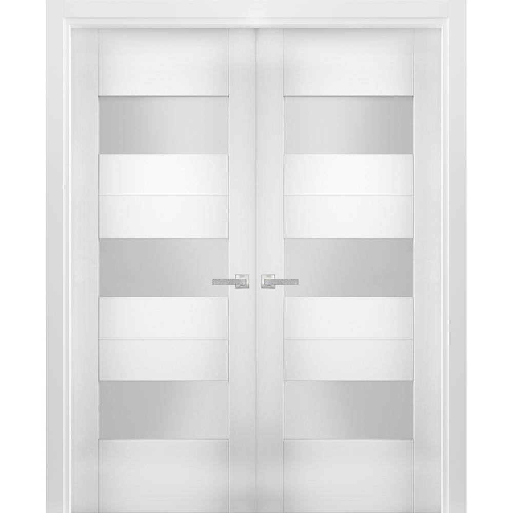 VDOMDOORS 48 in. x 84 in. Single Panel White Finished Pine Wood Sliding ...
