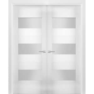 56 in. x 84 in. Single Panel White Finished Pine Wood Sliding Door with Hardware