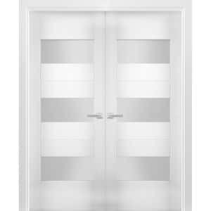 60 in. x 84 in. Single Panel White Finished Pine Wood Sliding Door with Hardware
