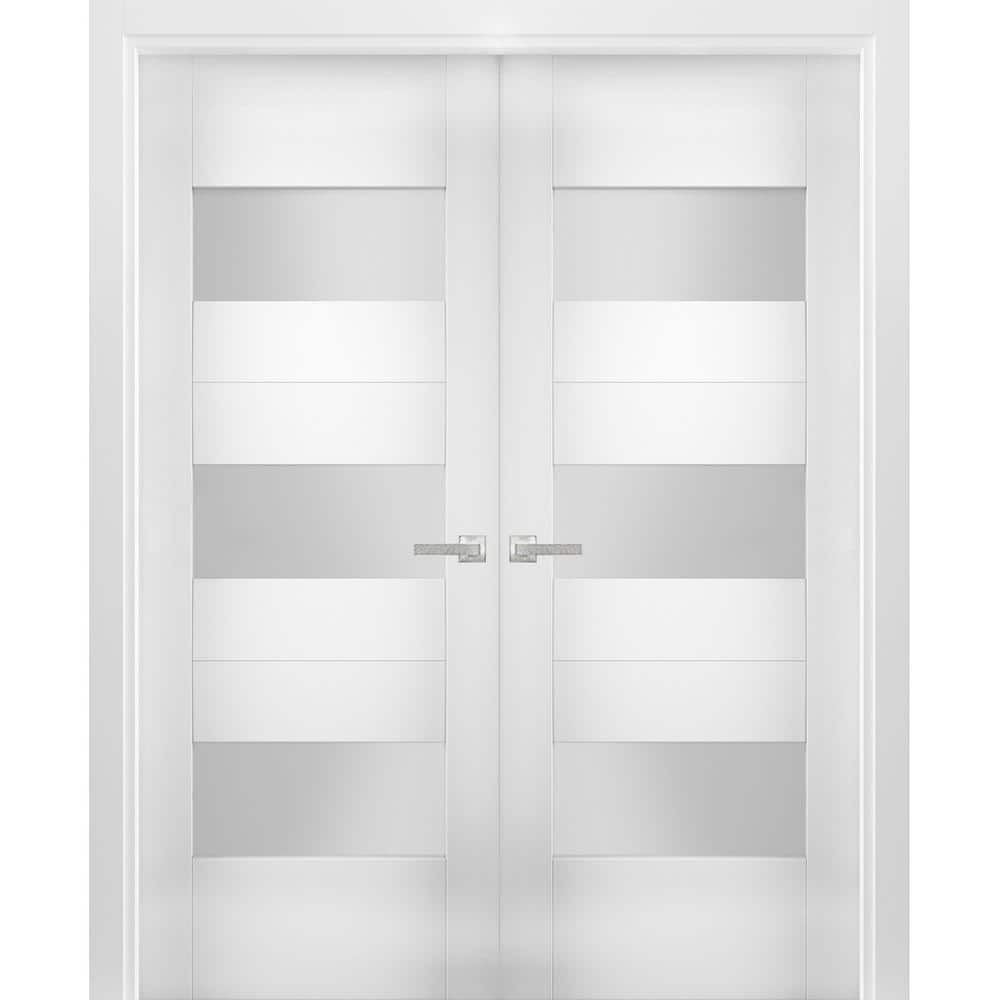 VDOMDOORS 72 in. x 84 in. Single Panel White Finished Pine Wood Sliding ...