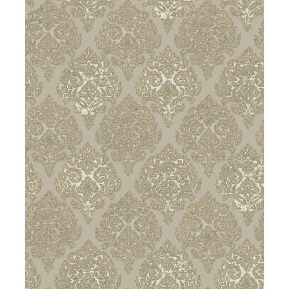 Lustre Collection Bronze Embossed Modern Damask Metallic Finish Paper on No