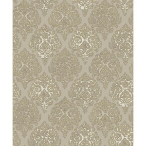 Lustre Collection Bronze Embossed Modern Damask Metallic Finish Paper on Non-woven Non-pasted Wallpaper Roll