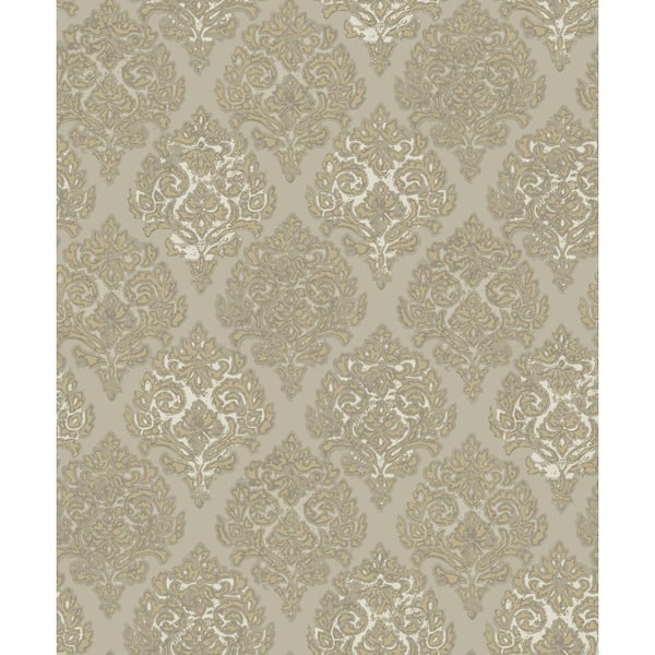 Unbranded Lustre Collection Bronze Embossed Modern Damask Metallic Finish Paper on Non-Woven Non-Pasted Wallpaper Roll