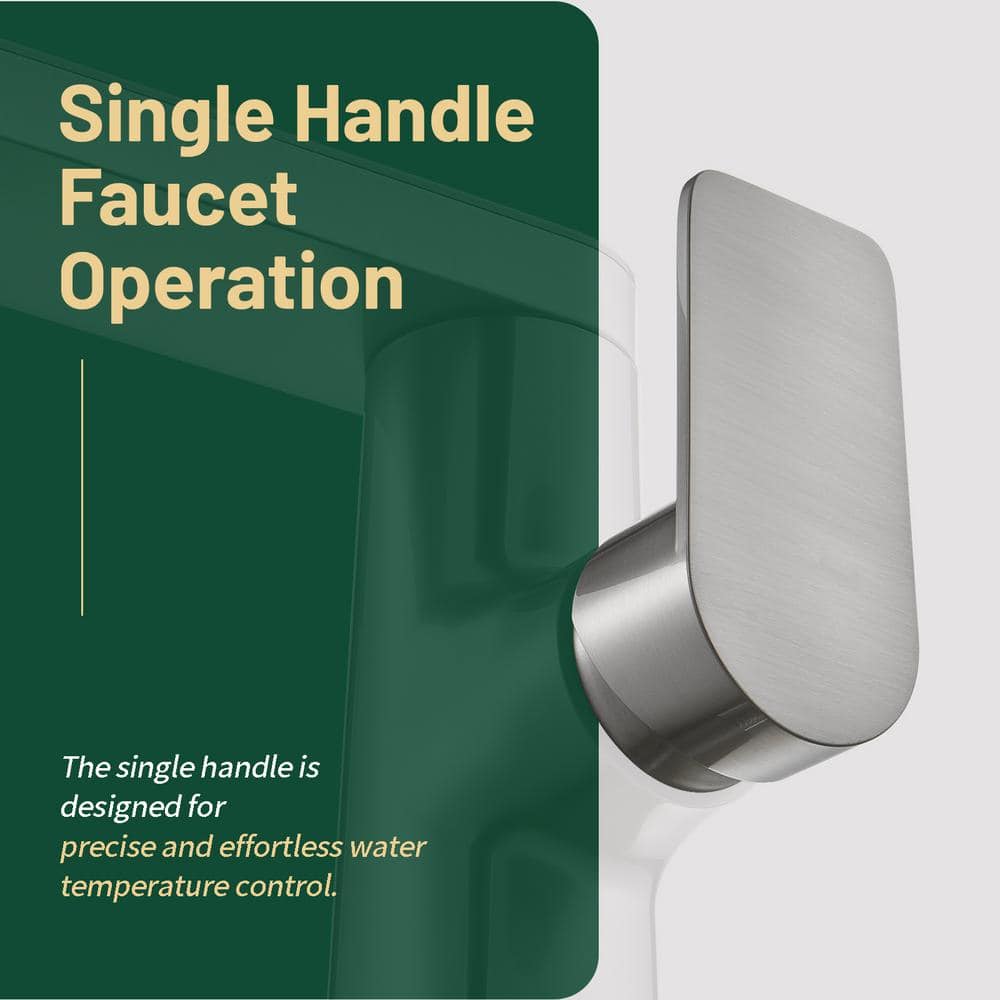 Brushed Nickel Single Handle Low Arc Bathroom Faucet with Deckplate