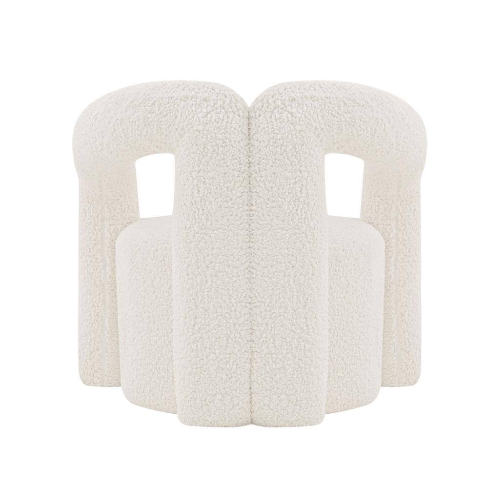 Cream Boucle Upholstered Modern Accent Chair with Pine Wood Frame