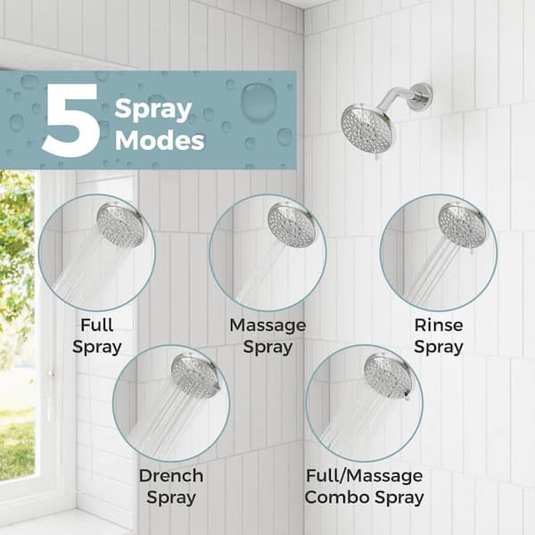 Universal 5-Spray Patterns with 1.75 GPM 4.8125 in. Wall Mount Fixed Shower Head in Polished Chrome