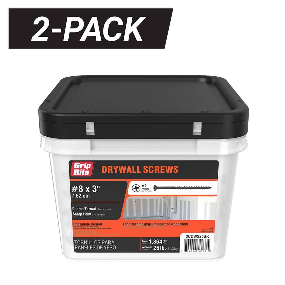 2-Pack #8 x 3 in. Phillips Bugle Head Coarse Thread Sharp Point Drywall Screws (25 lbs. / 3728-Piece) price history on PriceWatchPro