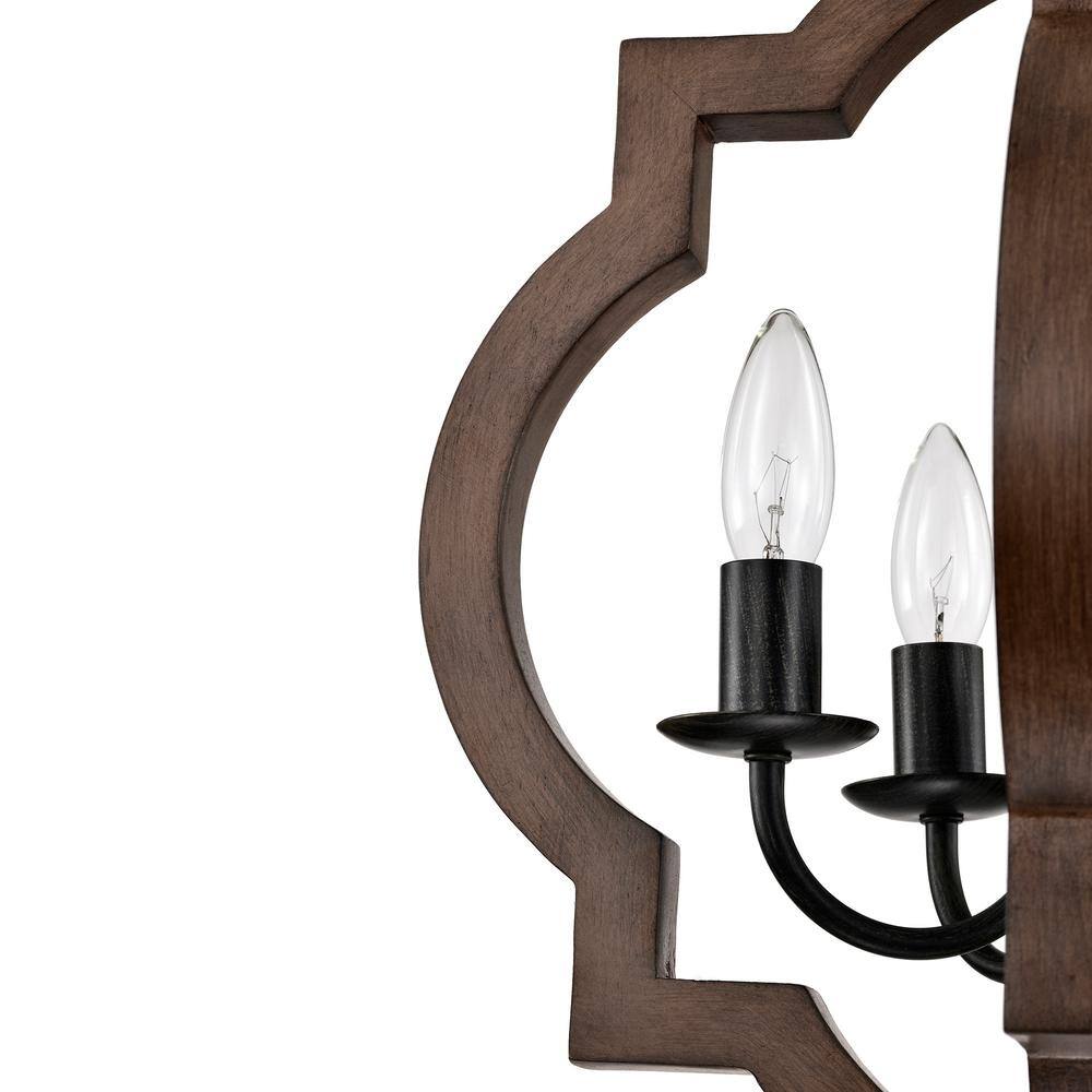 Antique Black and Brown Natural Wood 4-Light Candle Chandelier