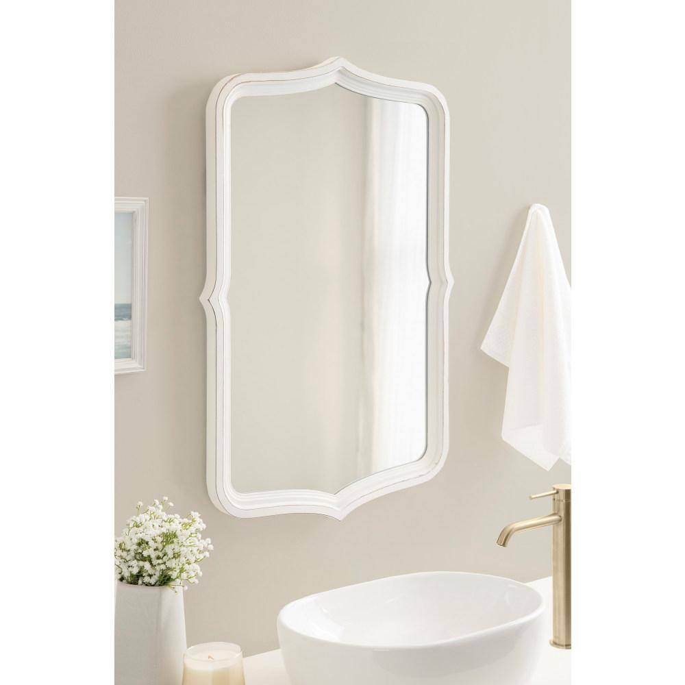 White Scalloped Rectangular Wood Wall Mirror