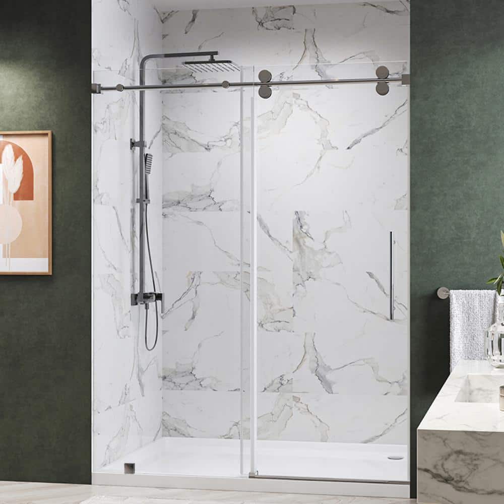 Radiance 66 in. W x 76 in. H Single Sliding Frameless Shower Door in Chrome with 3/8 in. Clear Glass price history on PriceWatchPro