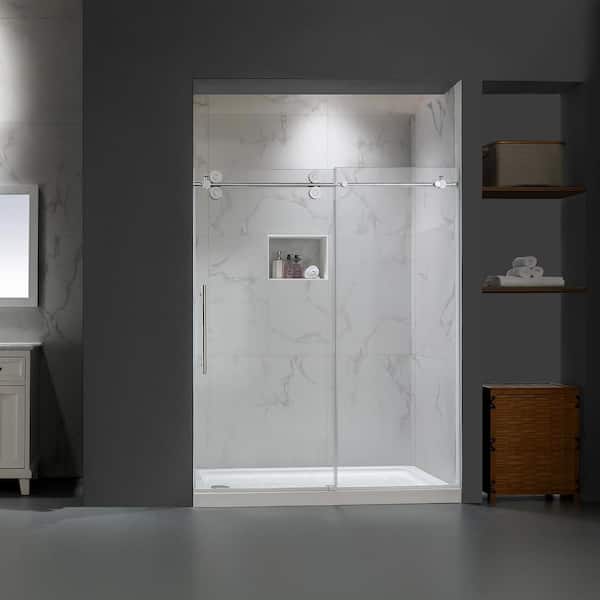 UPIKER 60 in. W x 76 in. H Sliding Frameless Shower Door in Bright Chrome Finish with Clear Glass