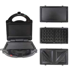4-in-1 Waffle Iron, Grill, Sandwich Maker, Griddle with Interchangeable Non-Stick Plates
