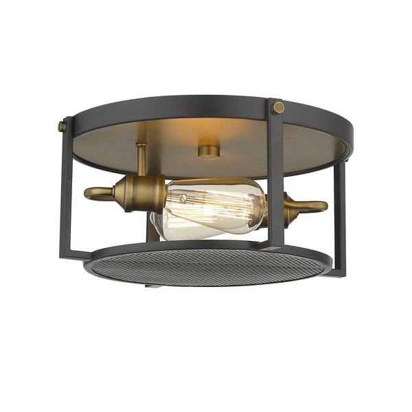 Unbranded Halcyon 14.25 in. 2-Light Bronze and Heritage Brass Flush Mount Light with No Bulbs Included
