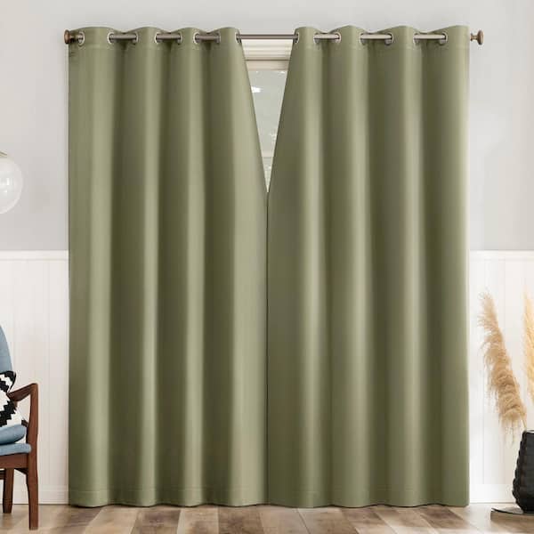 Brandon Magnetic Closure Sage Green Polyester 54 in. W x 63 in. L Grommet Room Darkening Curtain (Set of 2)
