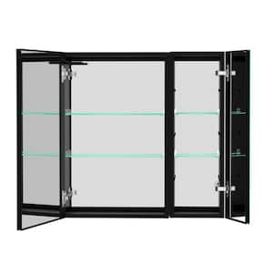 30 in. W x 30 in. H Large Rectangular Matte Black S3 Aluminum Surface Mount LED Medicine Cabinet with Mirror, Anti-fog