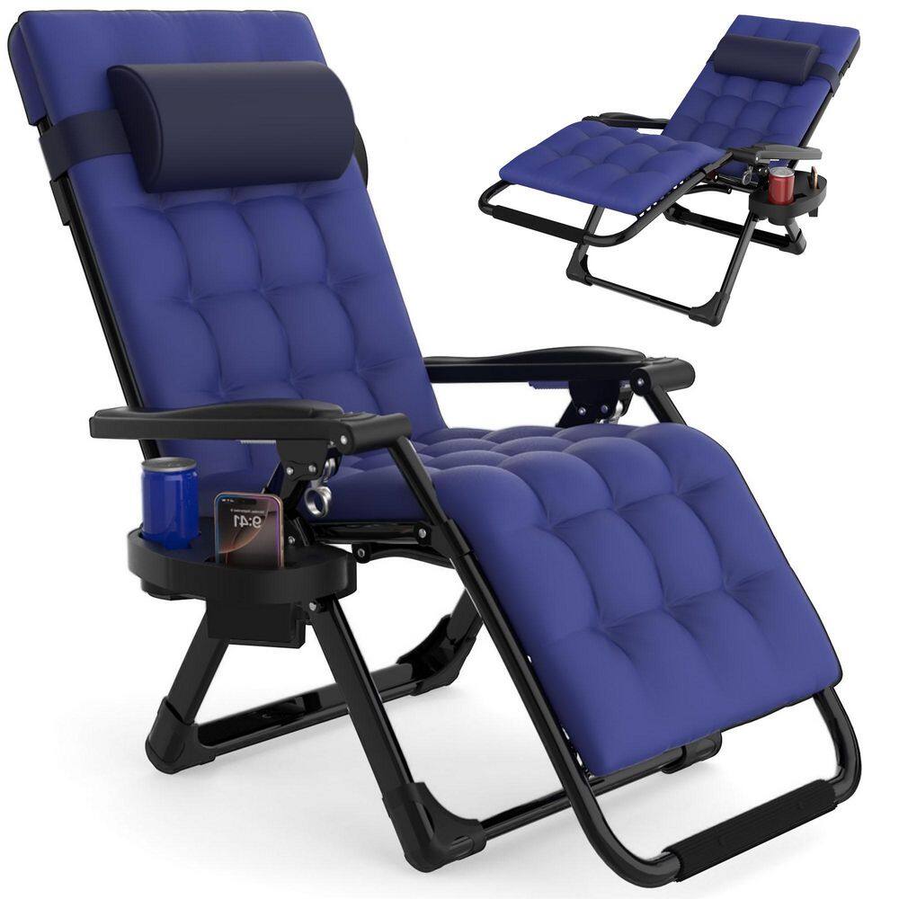 Reclining Patio Lounger Chair Steel Wide Zero Gravity Chair with Cup Holder&Headrest&Removable Blue Mattress price history on PriceWatchPro