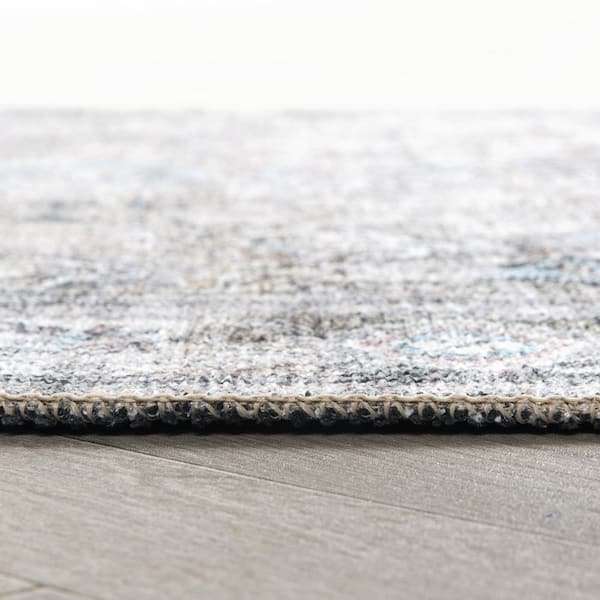 Transitional Distressed Vintage Machine Washable Olive 9 ft. x 12 ft. Area Rug