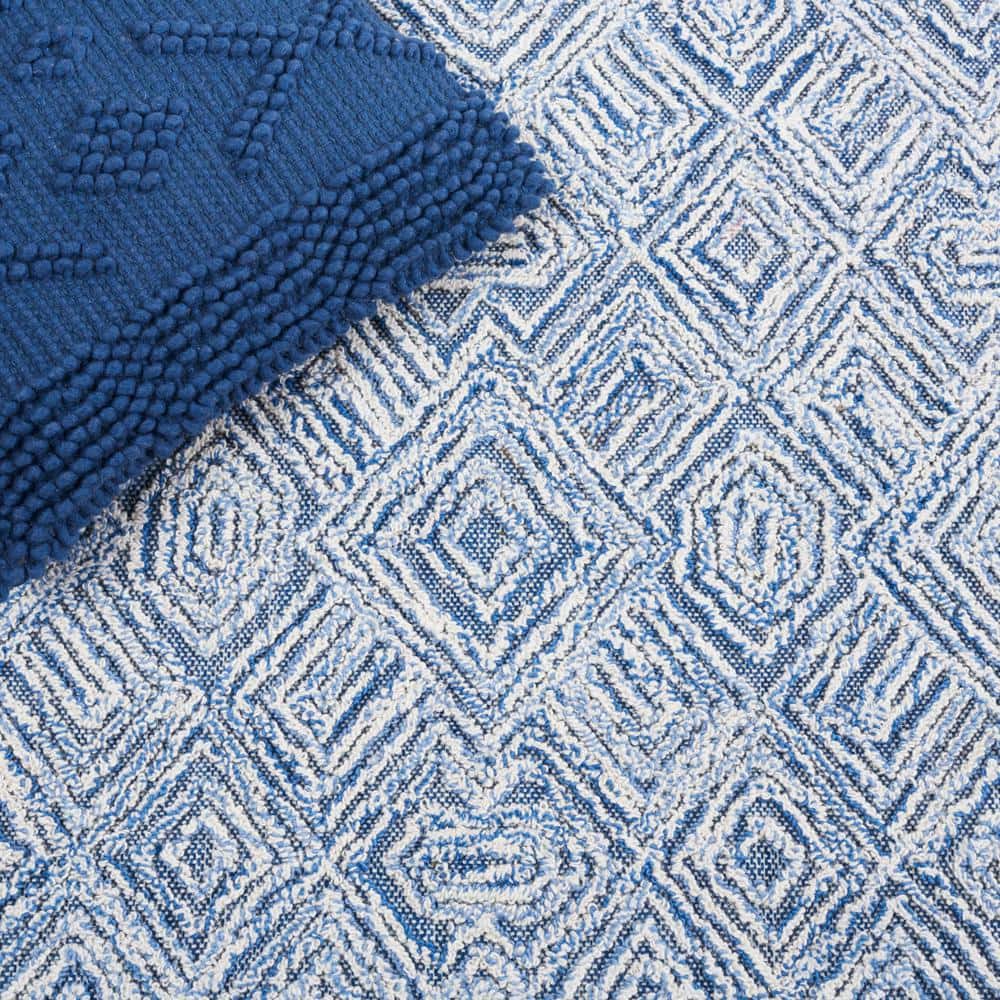 Blue and Ivory Hand-Tufted Wool Geometric Area Rug