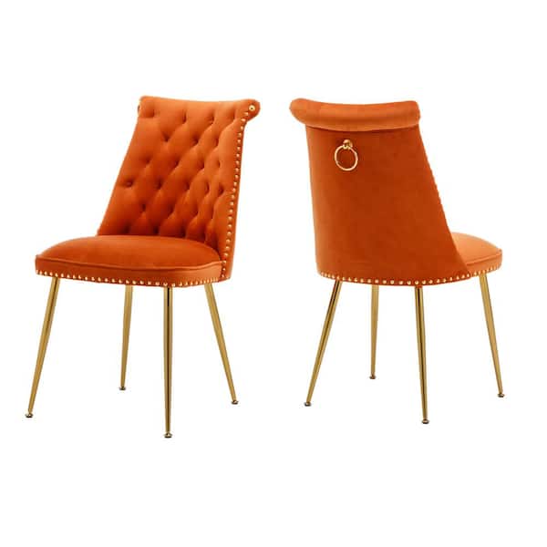 Orange Modern Featured Dining Side Chair with Adjustable Legs and Metal Feet (Set of 2)