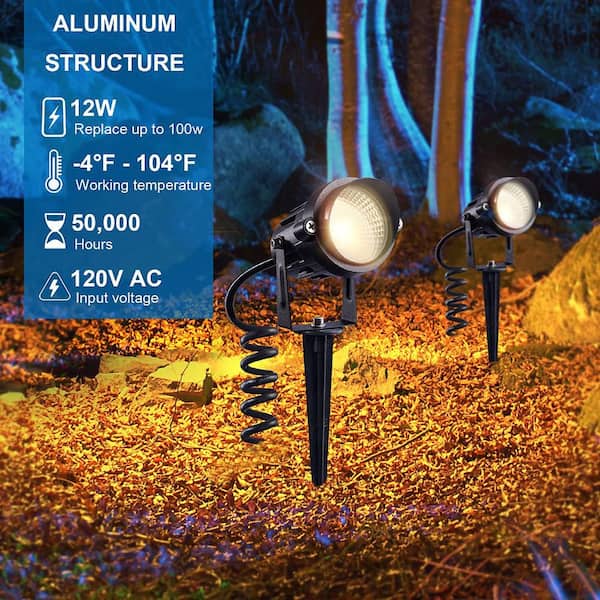120V Black Plug in Outdoor Waterproof Spotlight with Warm White
