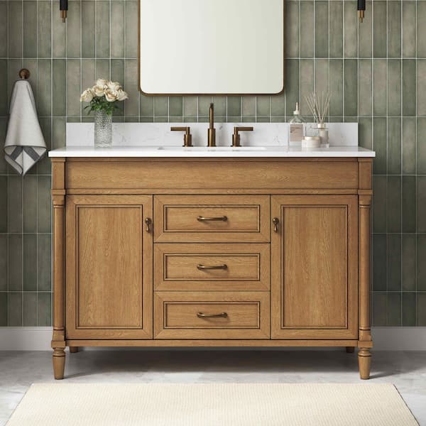 Aries 49 in. Single Sink Freestanding Brown Bath Vanity with Carrara White Engineered Stone Top and Backsplash Assembled