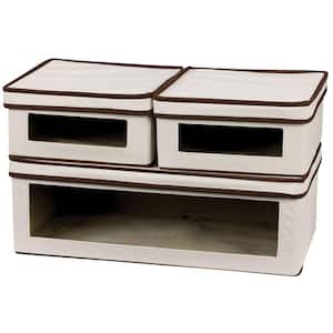 Natural Canvas Vision Box Set (2 Small, 1 Large) with Brown Trim (3-Piece)