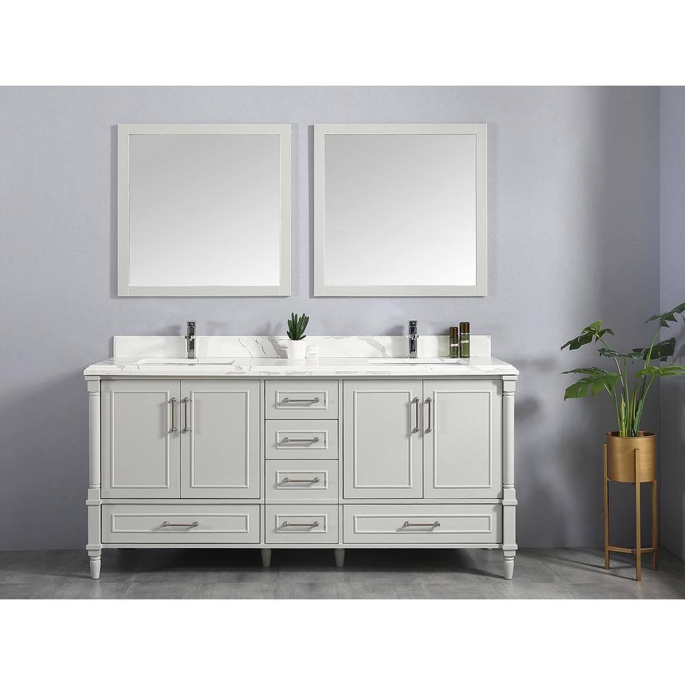 Aberdeen 72'' Light Gray Double Vanity with Marble Top
