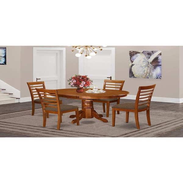 East West Furniture 5-Piece Oval Saddle Brown Finish Solid Wood Top Dining table with 4 Chairs with Lattice Back
