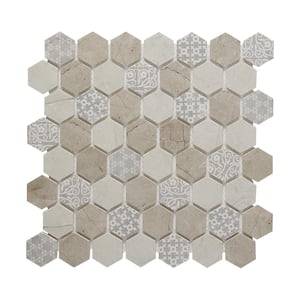 Artistic Elements Gris 12 in. x 12 in. Hex Inkjet Glazed Glass Mesh-Mounted Mosaic Tile (0.87 sq. ft./Each)