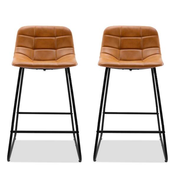 Lue Bona 3307 In Whiskey Brown Mid Century Modern Low Back Metal Frame Faux Leather Counter 9404