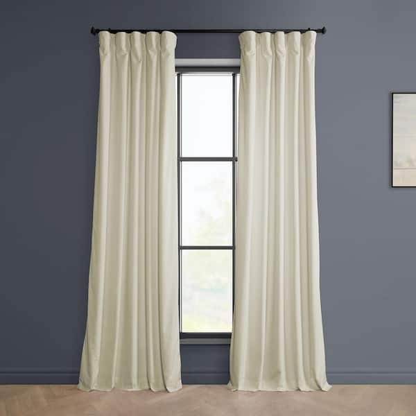 Exclusive Fabrics & Furnishings Au Lait Creme Velvet Rod Pocket Room Darkening Curtain - 50 in. W x 84 in. L Single Panel Window Velvet Curtain