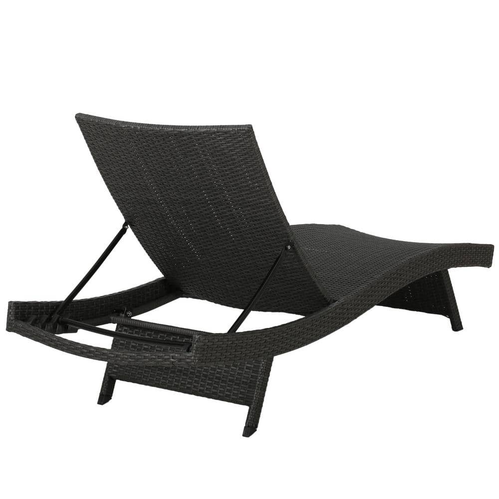 Gray Wicker Armless Outdoor Chaise Lounge with Adjustable Recline