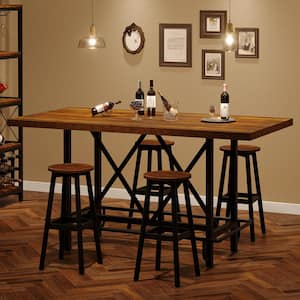 Kearsten Rustic Brown 35.43 in. Counter Height Bar Table, Narrow Long Bar Table Pub Table with Footrest for 4-6-People