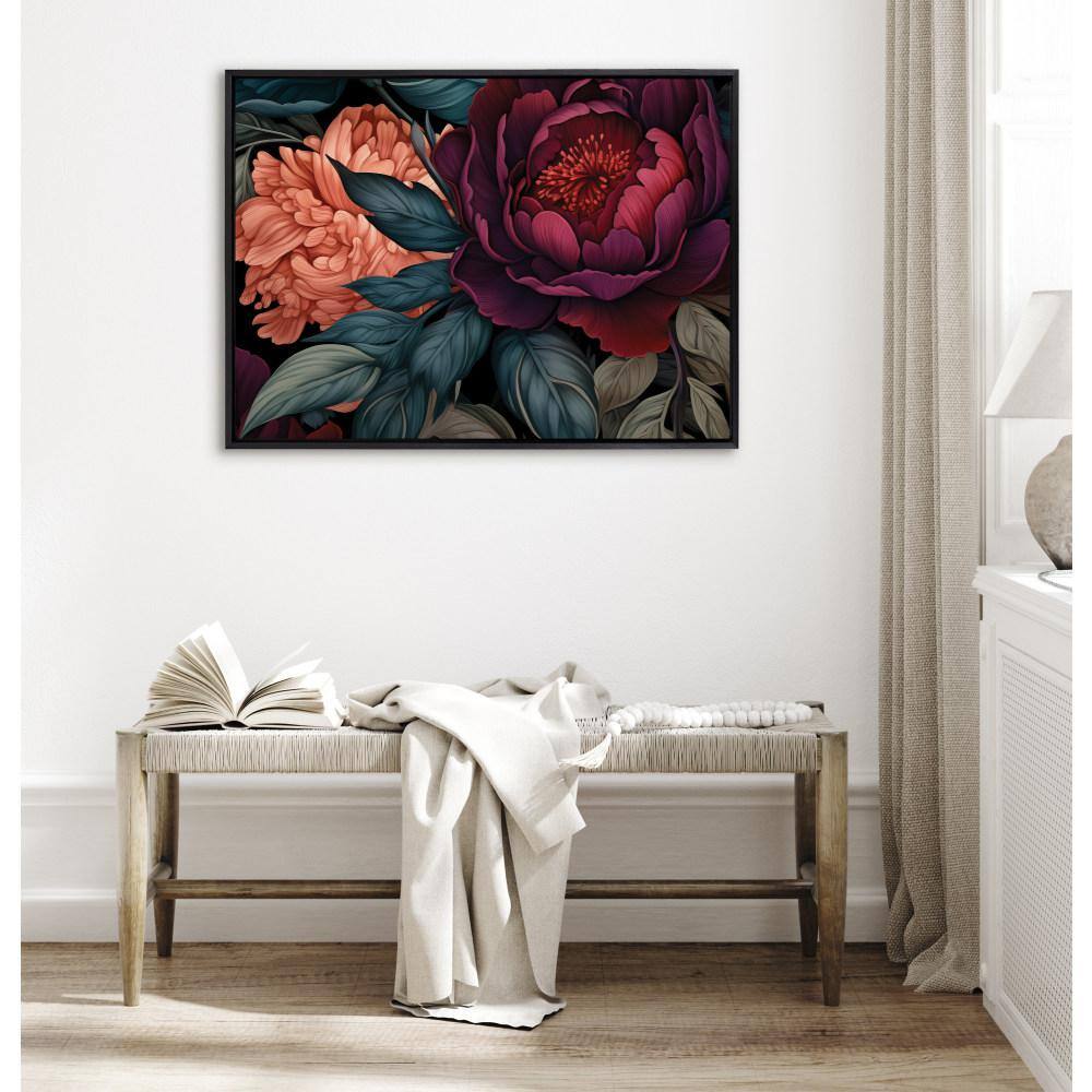 Large Black Framed Dark Academia Floral Canvas Print
