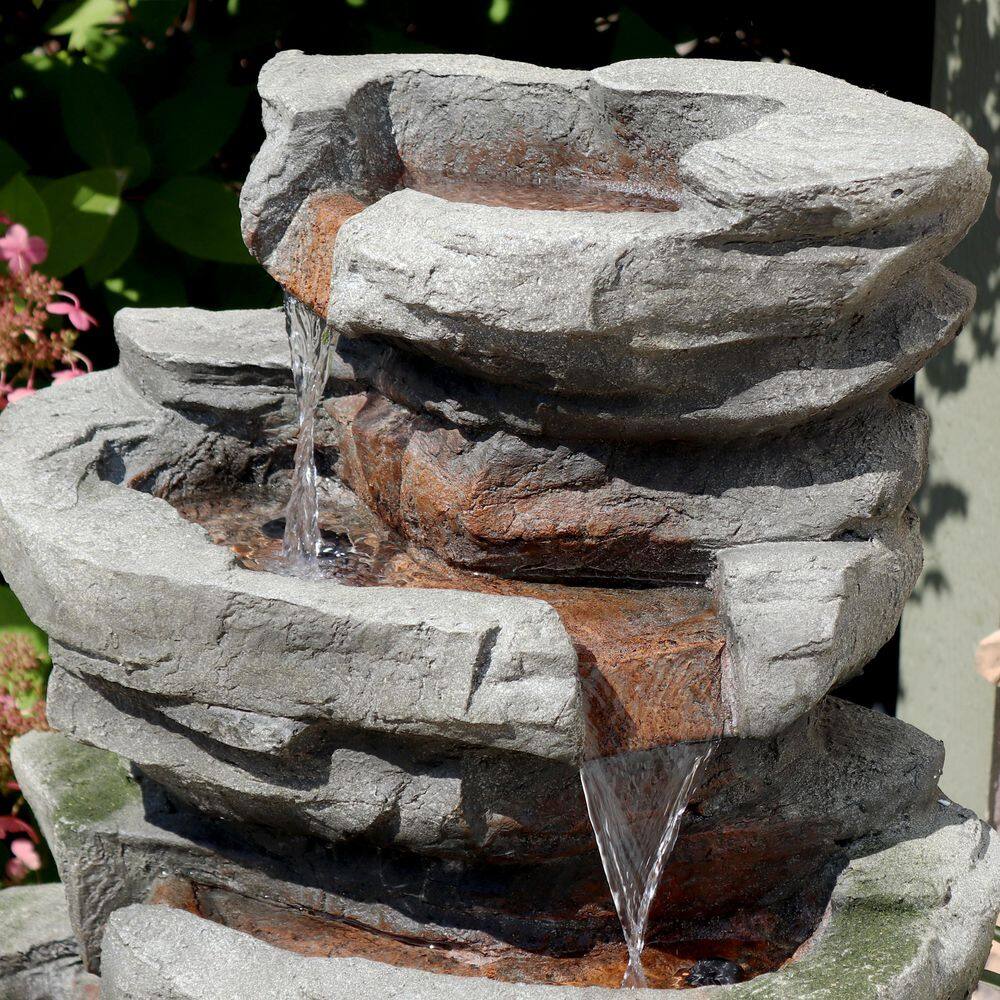 Sunnydaze 31" Gray and Green Polyresin Cobblestone Waterfall Fountain