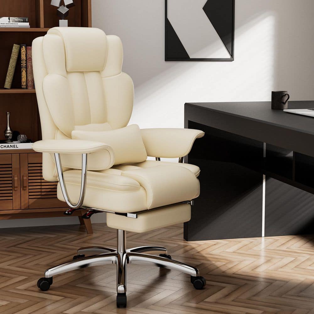 Sophia Big and Tall Faux Leather High Back Executive Chair in Beige with Lumbar Support, Ergonomic Office Chair