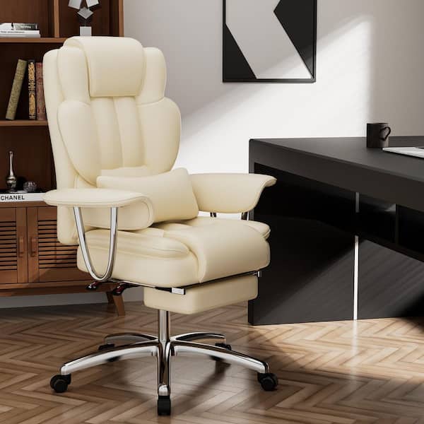 Sophia Big and Tall Faux Leather High Back Executive Chair in Beige with Lumbar Support, Ergonomic Office Chair