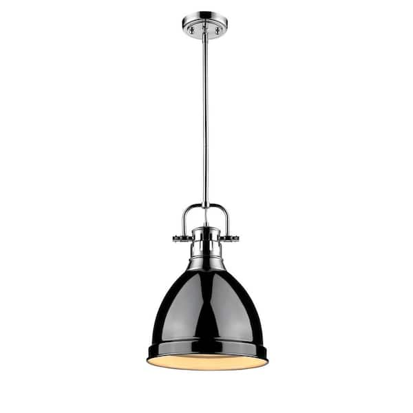 Golden Lighting Duncan 1-Light Chrome 8.8 in. Pendant with Black Shade ...