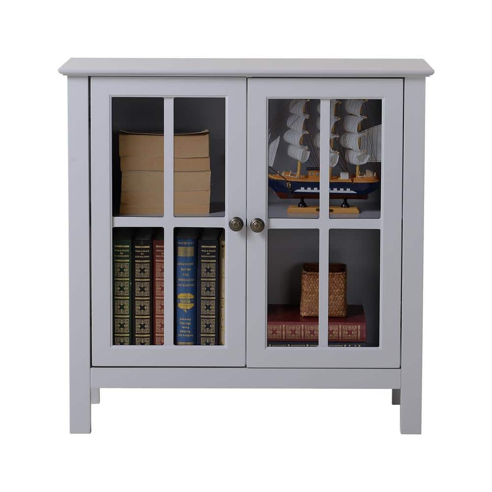 Elegant Dark Gray Glass Door Display Cabinet with Antique Brass Accents