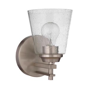 Drake 5.5 in. 1 -Light Brushed Polished Nickel Finish Wall Sconce with Clear Seeded Glass