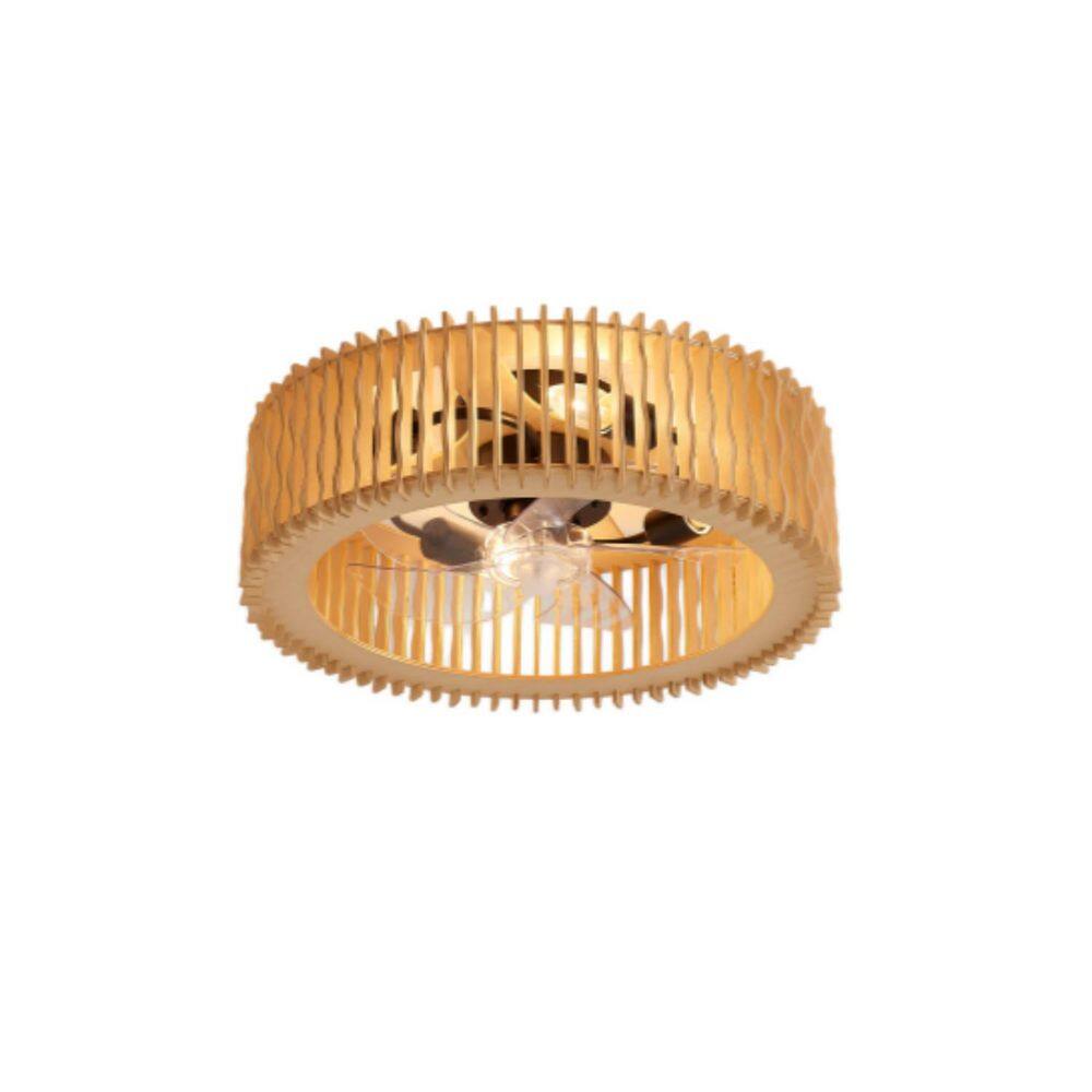 20 in. Natural Wood Flush Mount Ceiling Fan with Light, Wavy Caged Low Profile with Remote Reversible Blades price history on PriceWatchPro