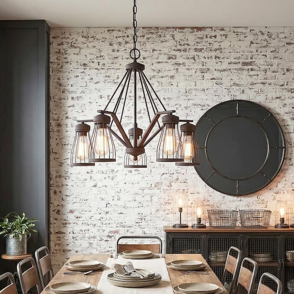 Brooklyn 5-Light Bronze Rustic Classic Chandelier for Dining Areas with (5) Vintage Style E26 Bulbs Included