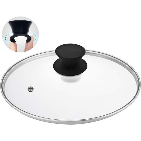 10.25 in. Tempered Glass Lid with Stainless Steel Rim and Heat Resistant Handle, Steam Vent for Pan Cover