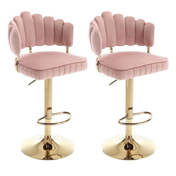 HOMEFUN 44 in. Pink Velvet Seat High Back Metal Frame Hight Adjustable Cushioned Bar Stool (Set of 2)