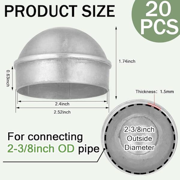 4-Pack Fence Post Caps – 2-3/8 Inch Diameter Round Dome Aluminum Chain Link Post Caps For Deck & Outdoor Fences