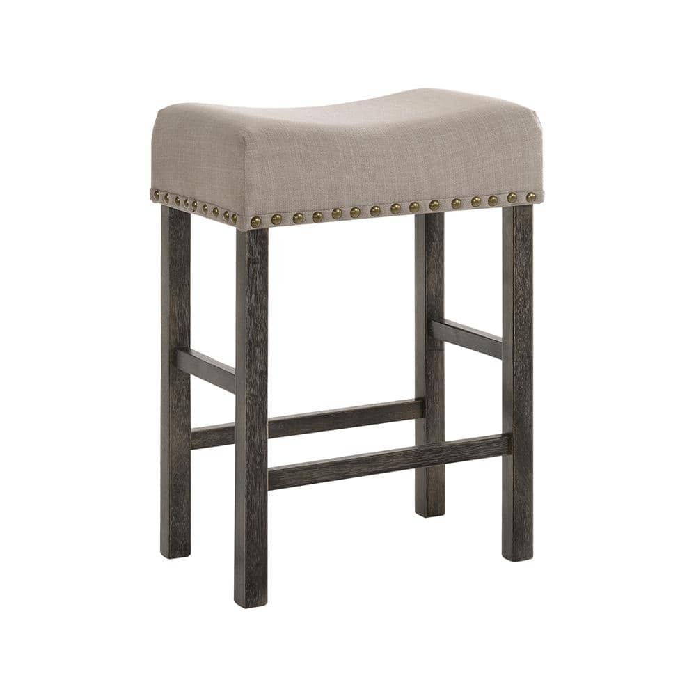 Gray Wood Backless Saddle Counter Height Stool
